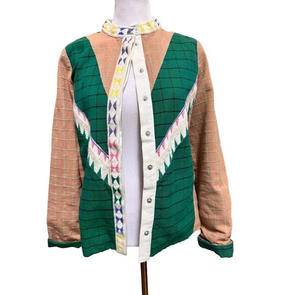 Sezane Paris Kelly Green and Brown Plaid Tunic Jacket Overcoat Size 34 (US 2) - Picture 3 of 11